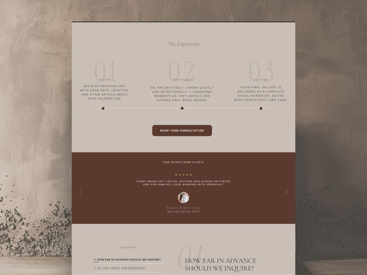The St. Clare - One-Page Showit Website for Photographers